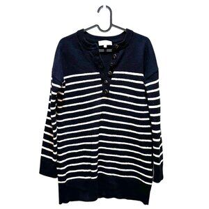 Sezane Leontine Jumper Merino Wool Striped Sweater Button V-Neck